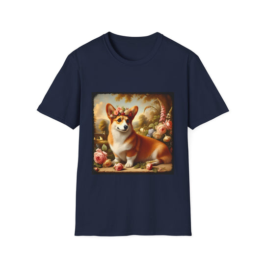 Pembroke Welsh Corgi Botanical Beauty design dog lover unisex t-shirt in navy