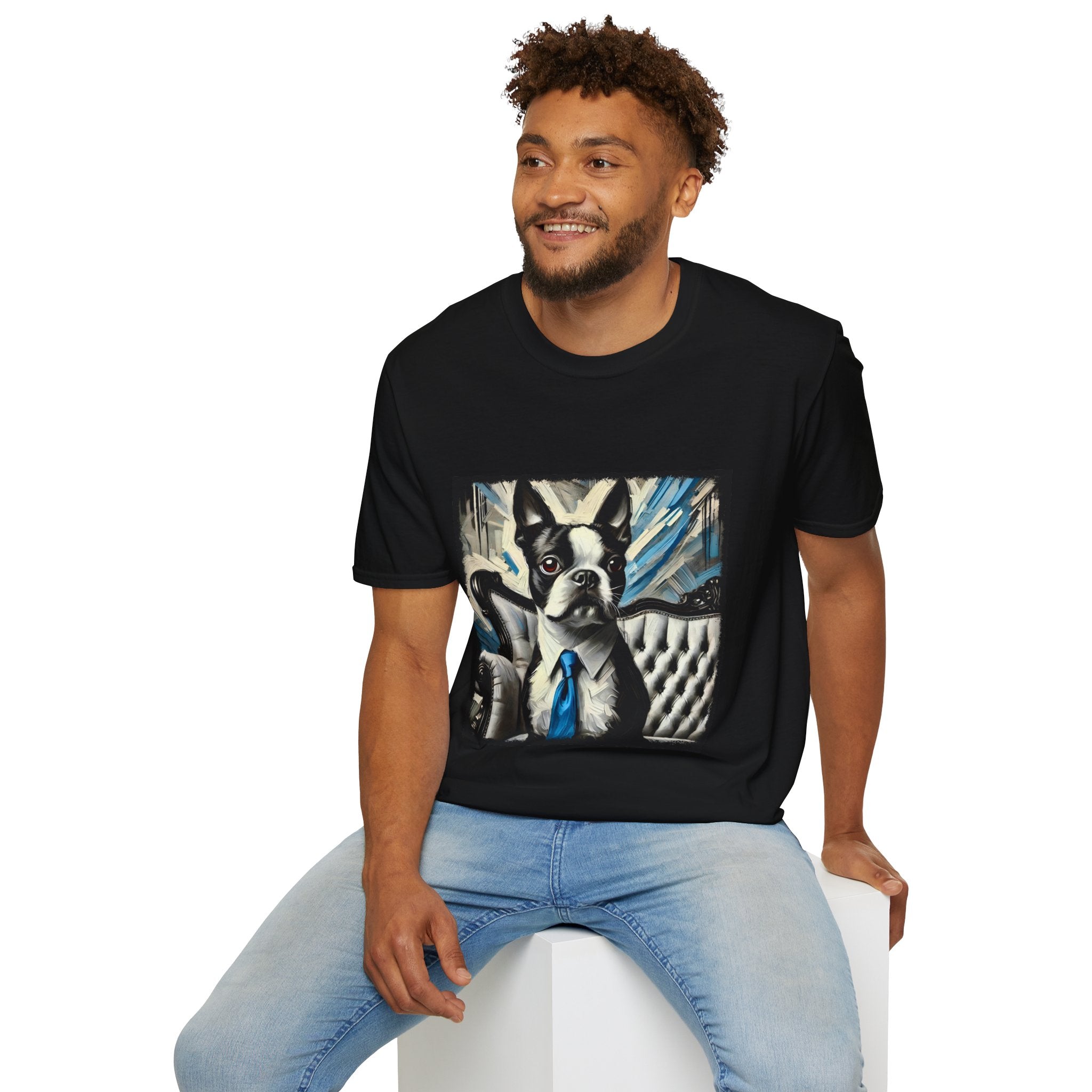 Boston Terrier B&W Bold Tie | Unisex Dog T-Shirt