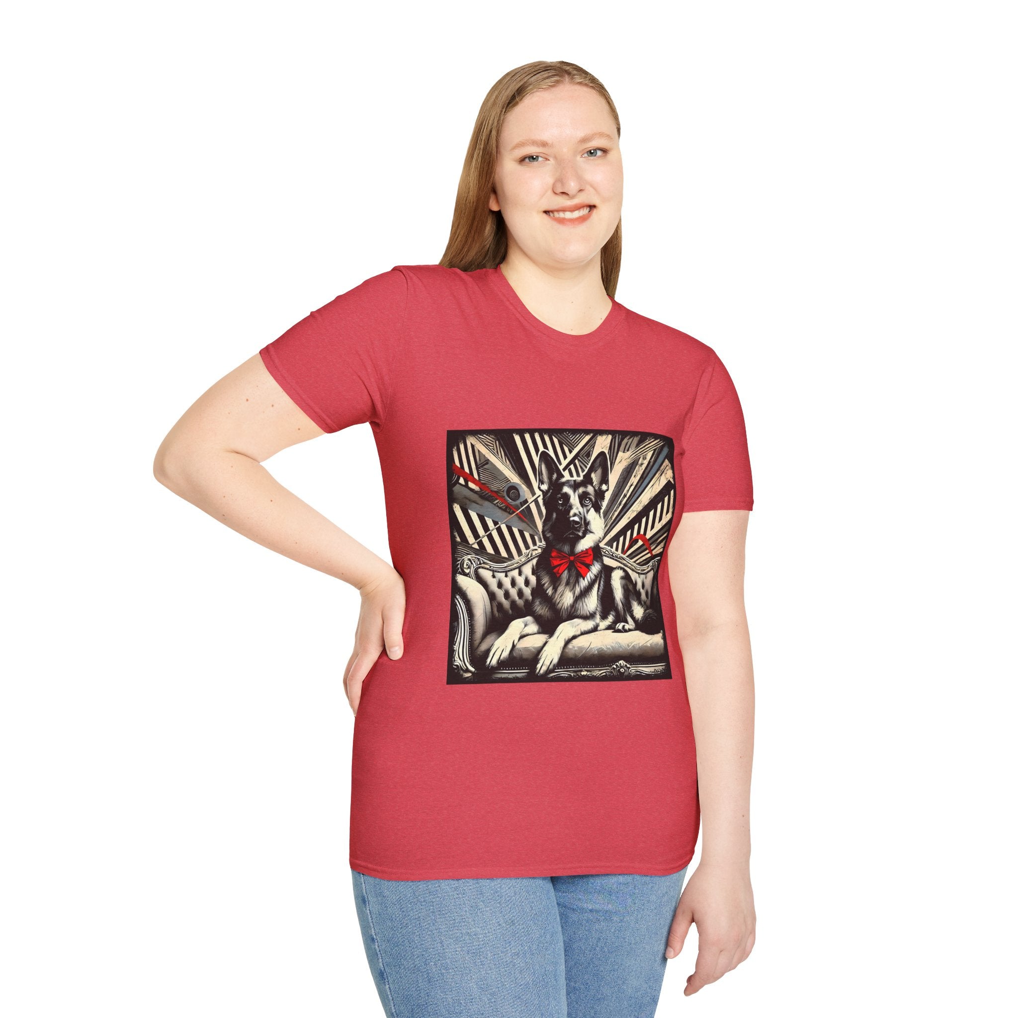 German Shepherd B&W Red Bow | Unisex Dog T-Shirt