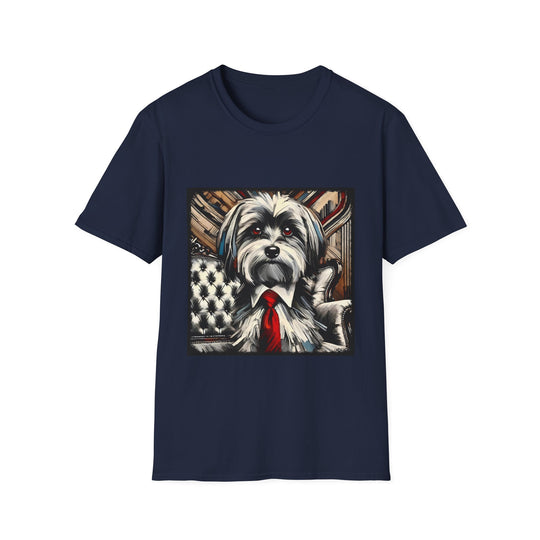 Havanese B&W Red Tie design dog lover unisex t-shirt in navy