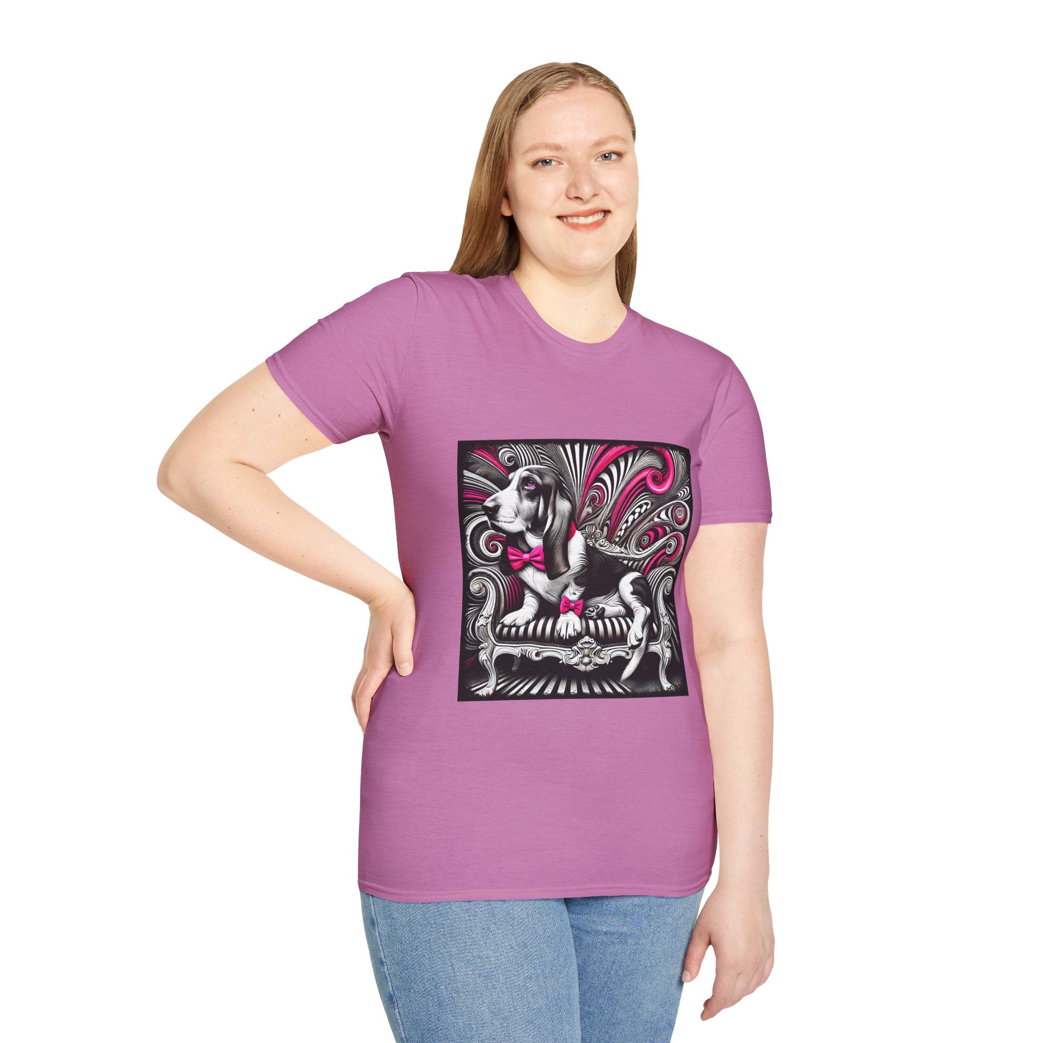 Basset Hound B&W Pink Bow Bold | Unisex Dog T-Shirt