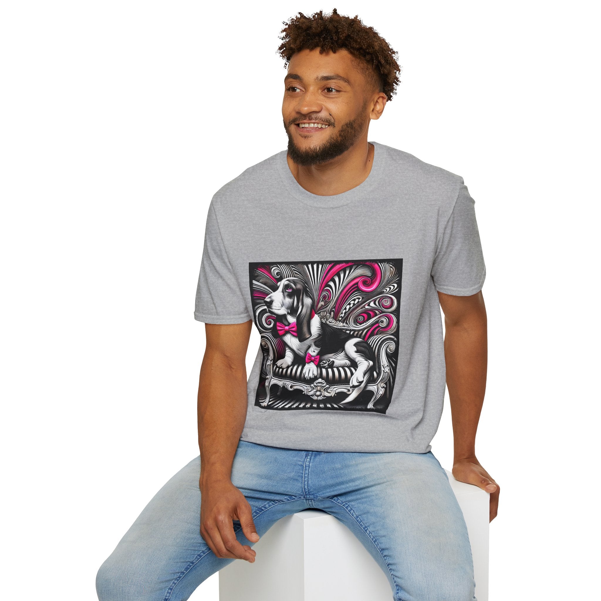 Basset Hound B&W Pink Bow Bold | Unisex Dog T-Shirt