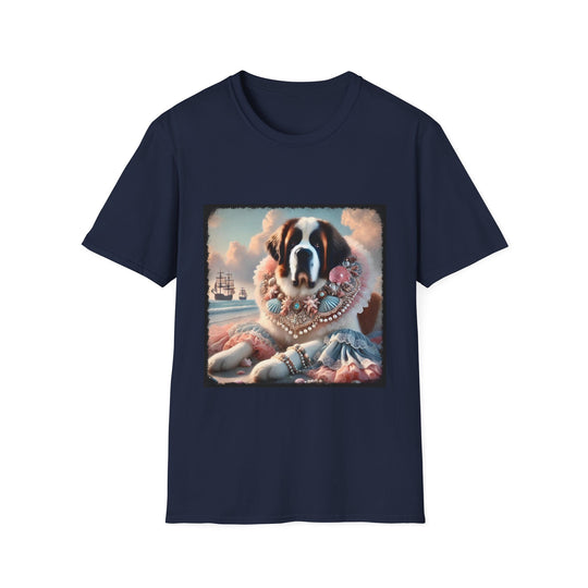 Saint Bernard Beach Beauty design dog lover unisex t-shirt in navy