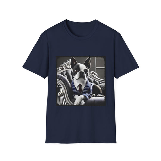 Boston Terrier Dapper Dude design dog lover unisex t-shirt in navy