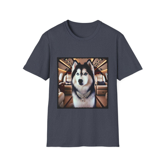 Siberian Husky Frequent Flier design dog lover unisex t-shirt in heather navy