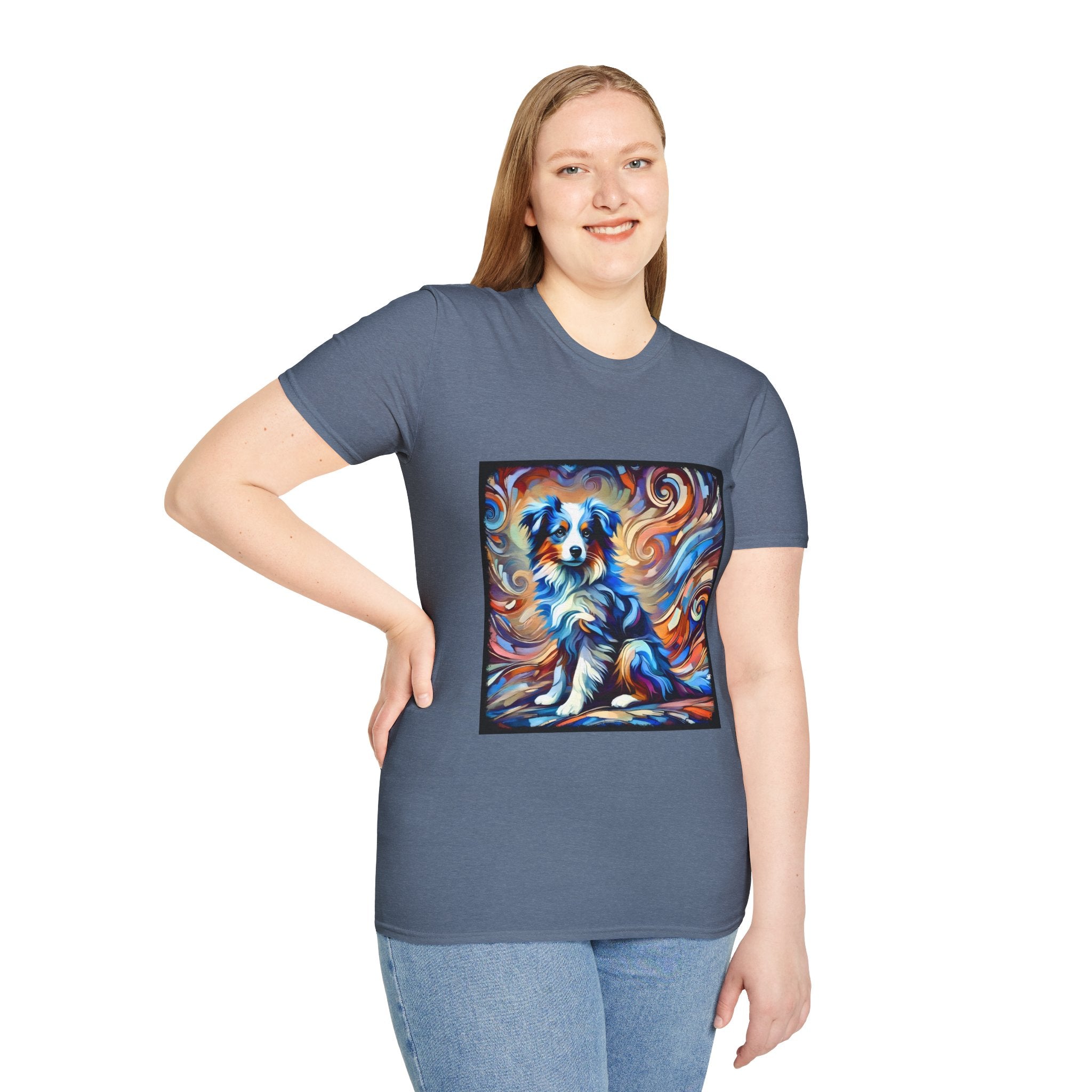 Miniature American Shepherd Blue Merle Swirl | Unisex Softstyle T-Shirt