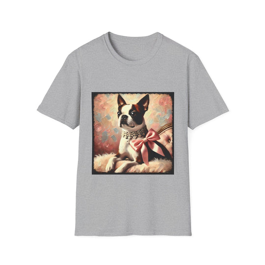 Boston Terrier Pink Bow Classic design dog lover unisex t-shirt in sport grey
