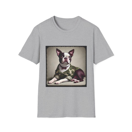 Boston Terrier Camo Cutie design dog lover unisex t-shirt in sport grey