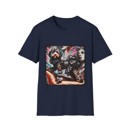 Aussiedoodle Rebel Rocker design dog lover unisex t-shirt in navy