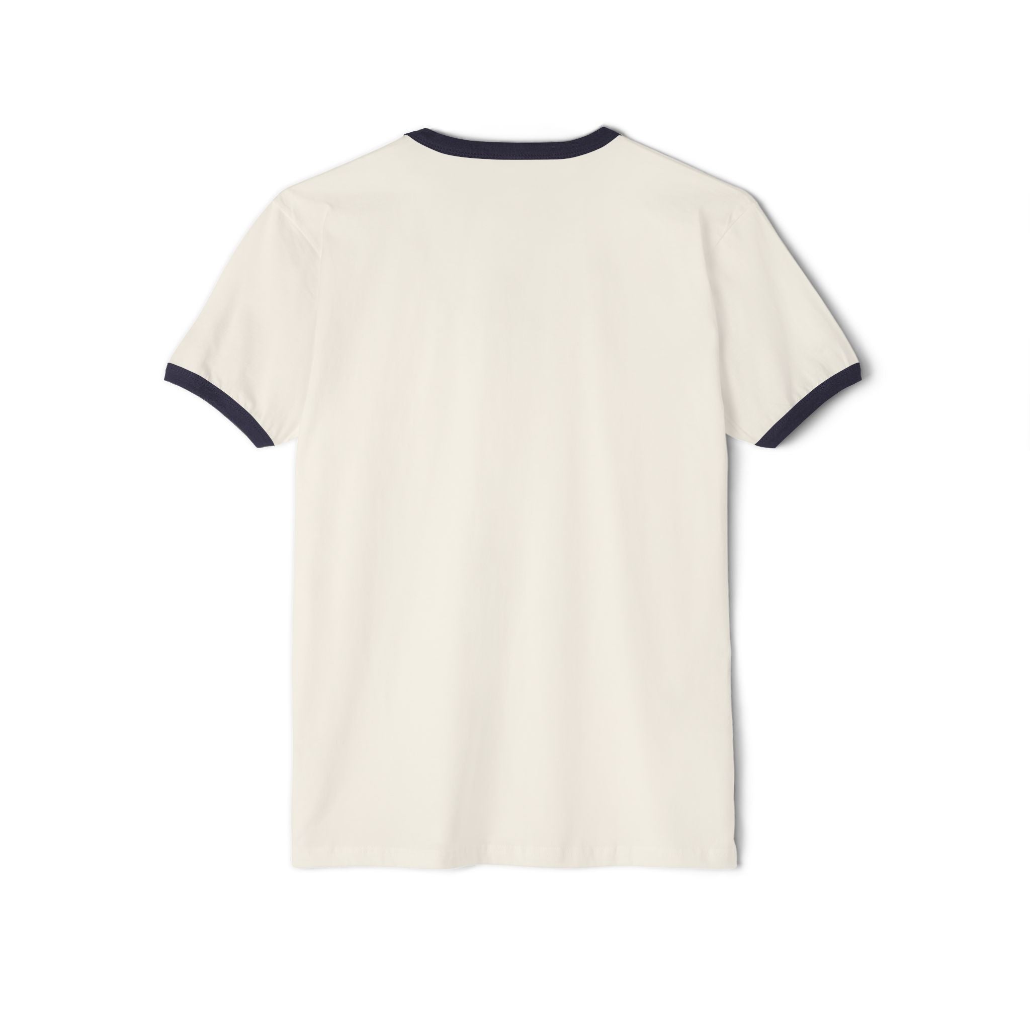 The Pitbull Royal Geometric | Unisex Dog T-Shirt  is shown from the back, with contrasting dark trim on the collar and cuffs. Ideal for dog lovers, this white tee is laid flat on a white background.