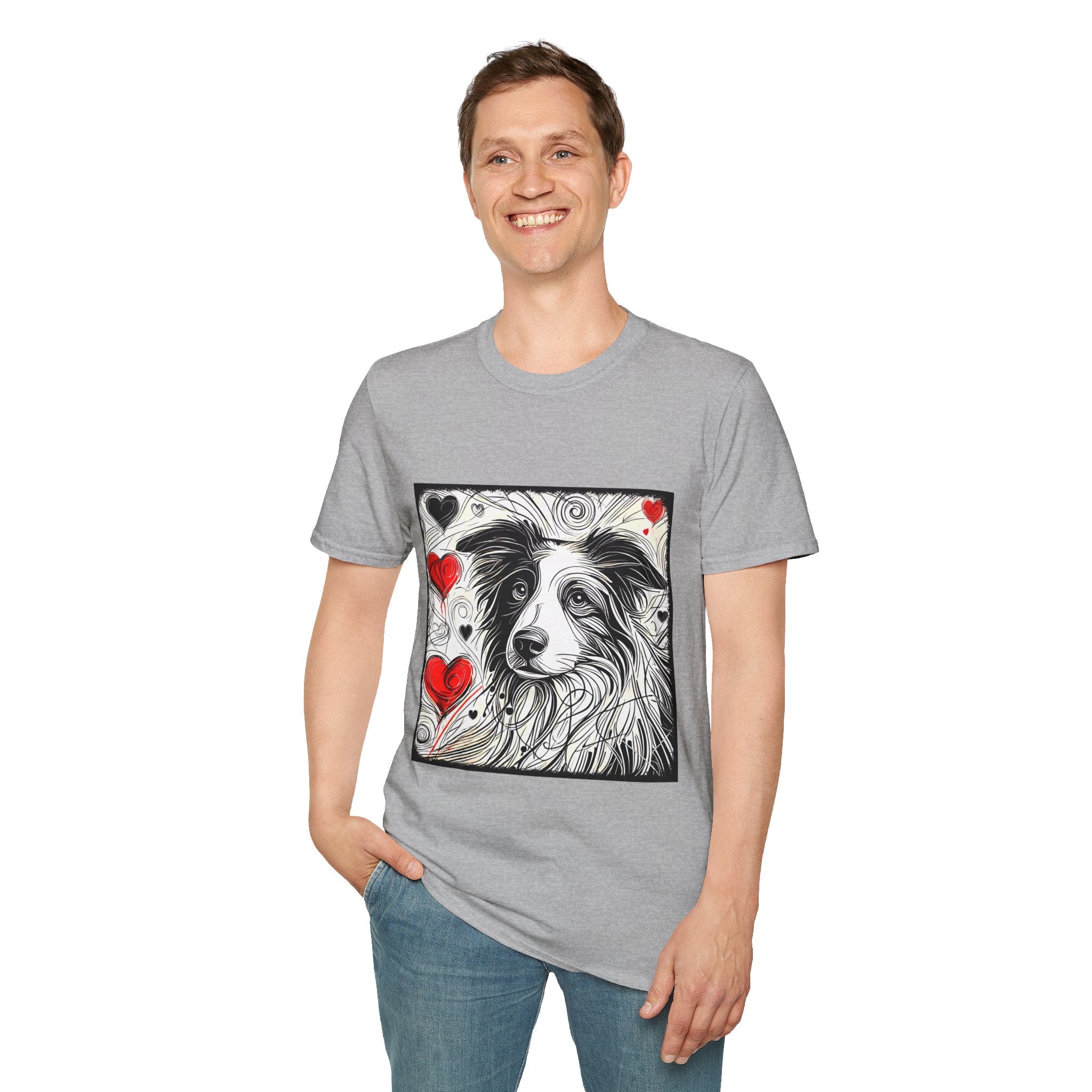 Border Collie Bold Heart Sketch | Unisex Dog T-Shirt