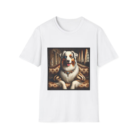 Australian Shepherd Poised Princess design dog lover unisex t-shirt in white