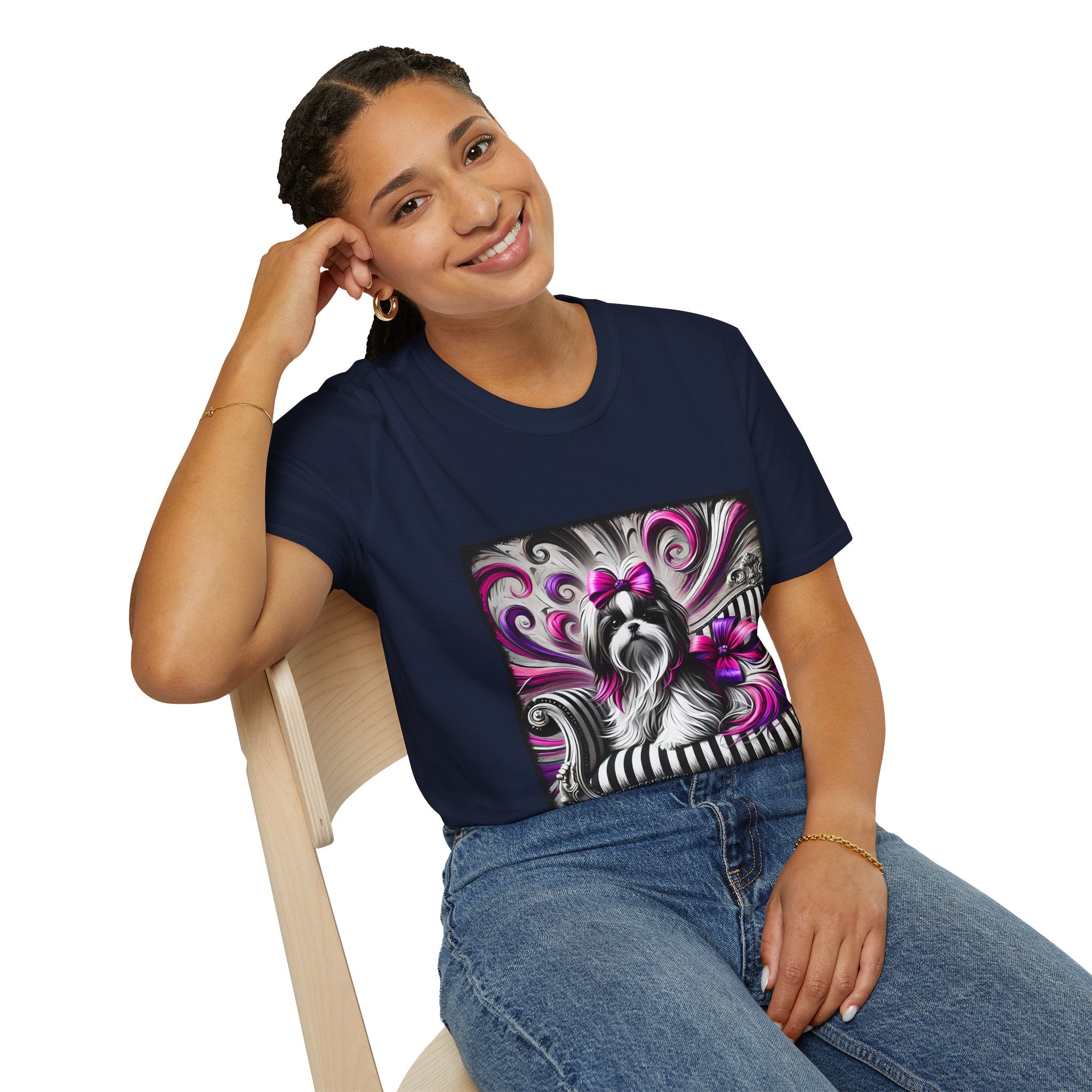 Shih Tzu B&W Pink Bow | Unisex Dog T-Shirt