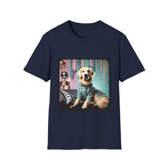 Golden Retriever 80s Glam Gal design dog lover unisex t-shirt in navy
