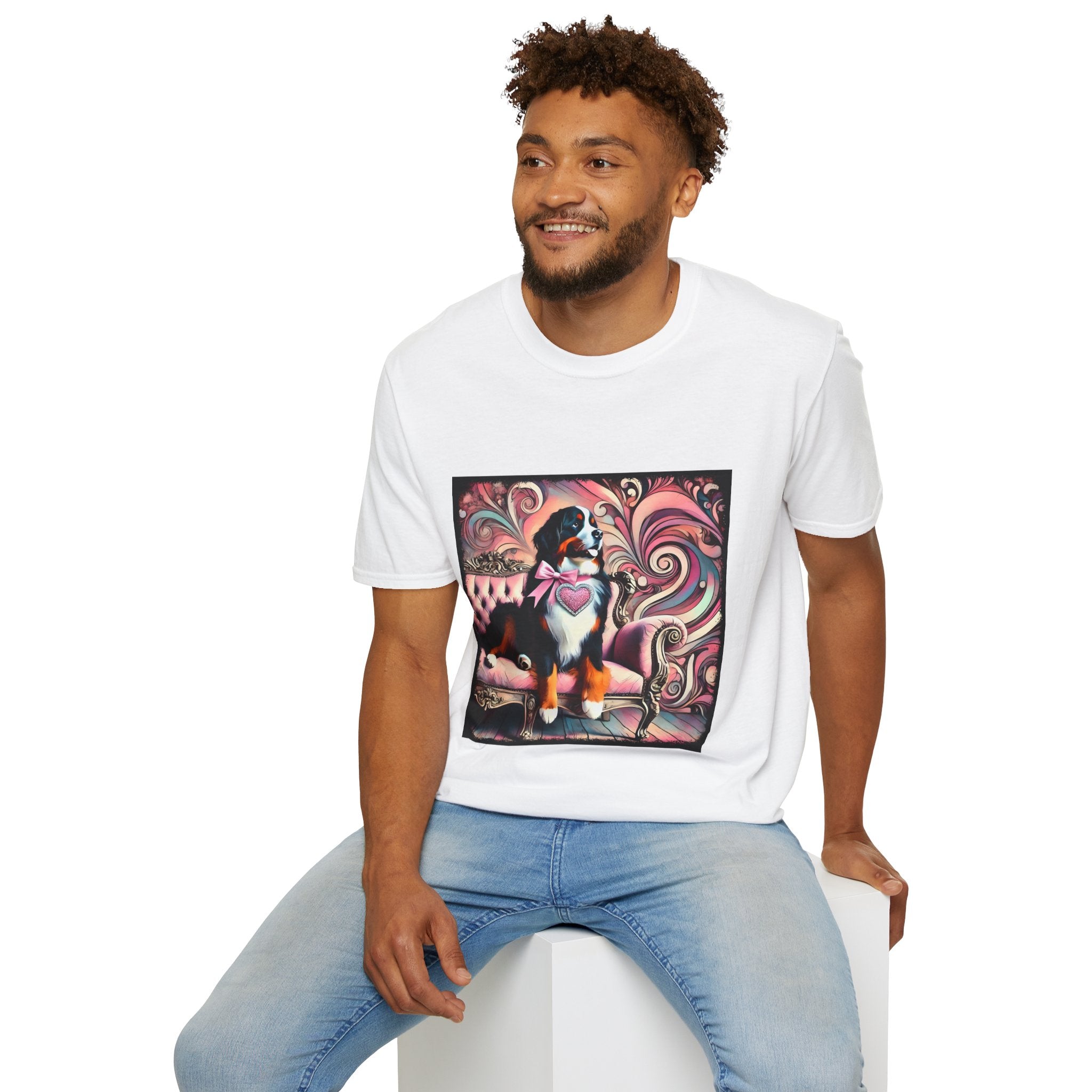 Bernese Mountain Dog Pink Swirl | Unisex Dog T-Shirt