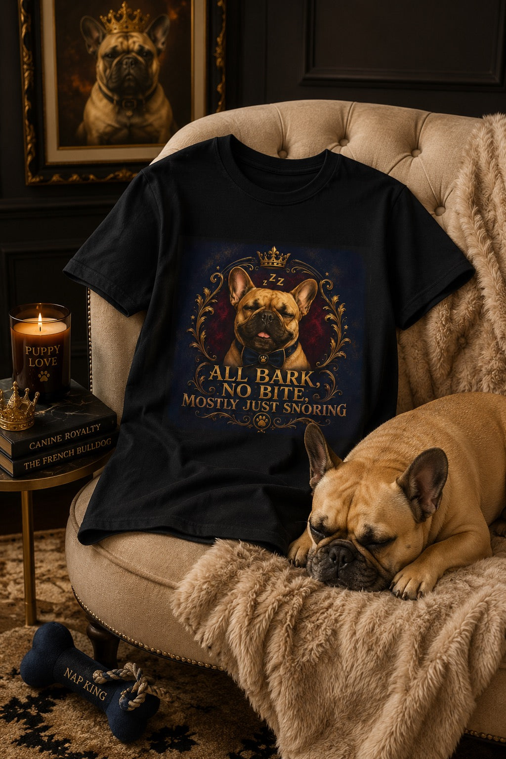 French Bulldog Shirt | All Bark, No Bite, Just Snoring Dog Lover Tee