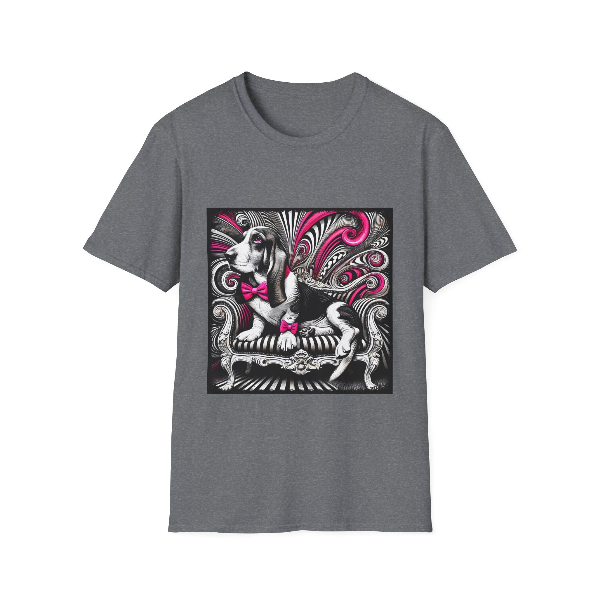 Basset Hound B&W Pink Bow Bold | Unisex Dog T-Shirt