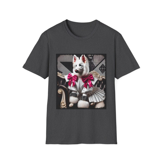 German Shepherd Pink Bow Rocker design dog lover unisex t-shirt in dark heather