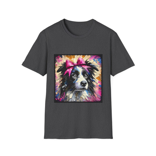Border Collie Pink Bow Classic design dog lover unisex t-shirt in dark heather