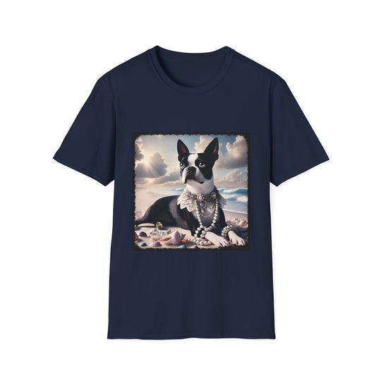 Boston Terrier Seashell Sweetie design dog lover unisex t-shirt in navy