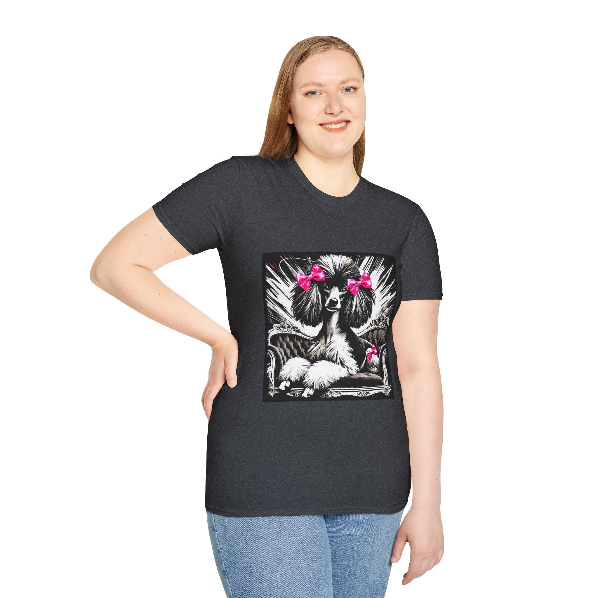 Poodle B&W Pink Bow Bold | Unisex Dog T-Shirt