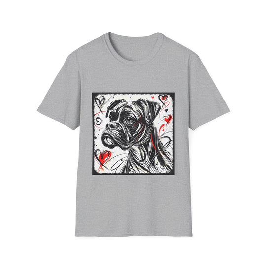 Boxer Bold Heart Sketch design dog lover unisex t-shirt in sport grey
