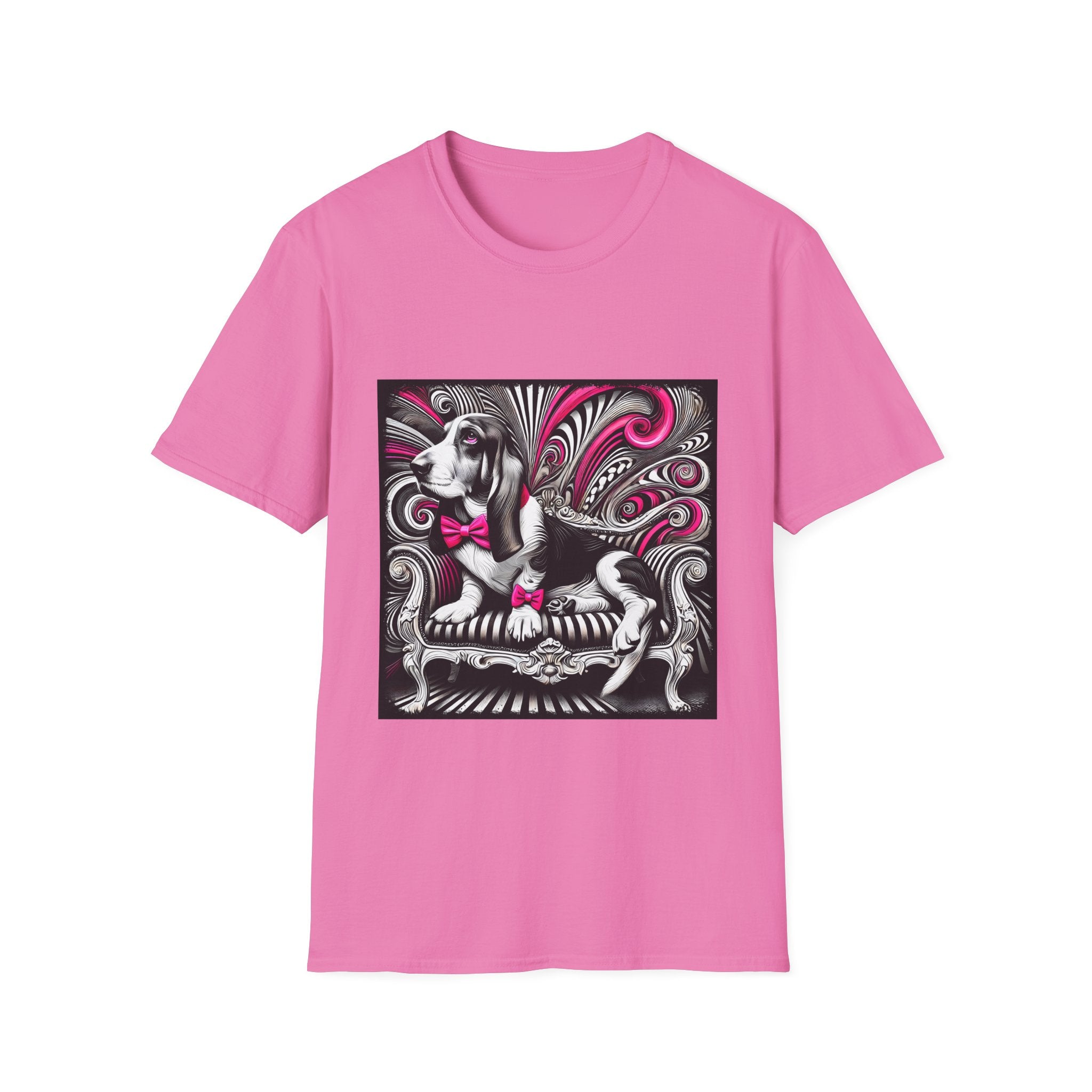 Basset Hound B&W Pink Bow Bold | Unisex Dog T-Shirt