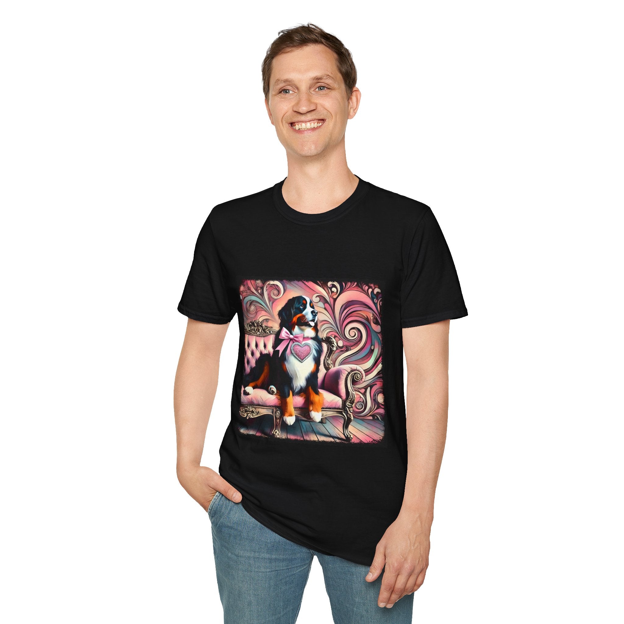 Bernese Mountain Dog Pink Swirl | Unisex Dog T-Shirt