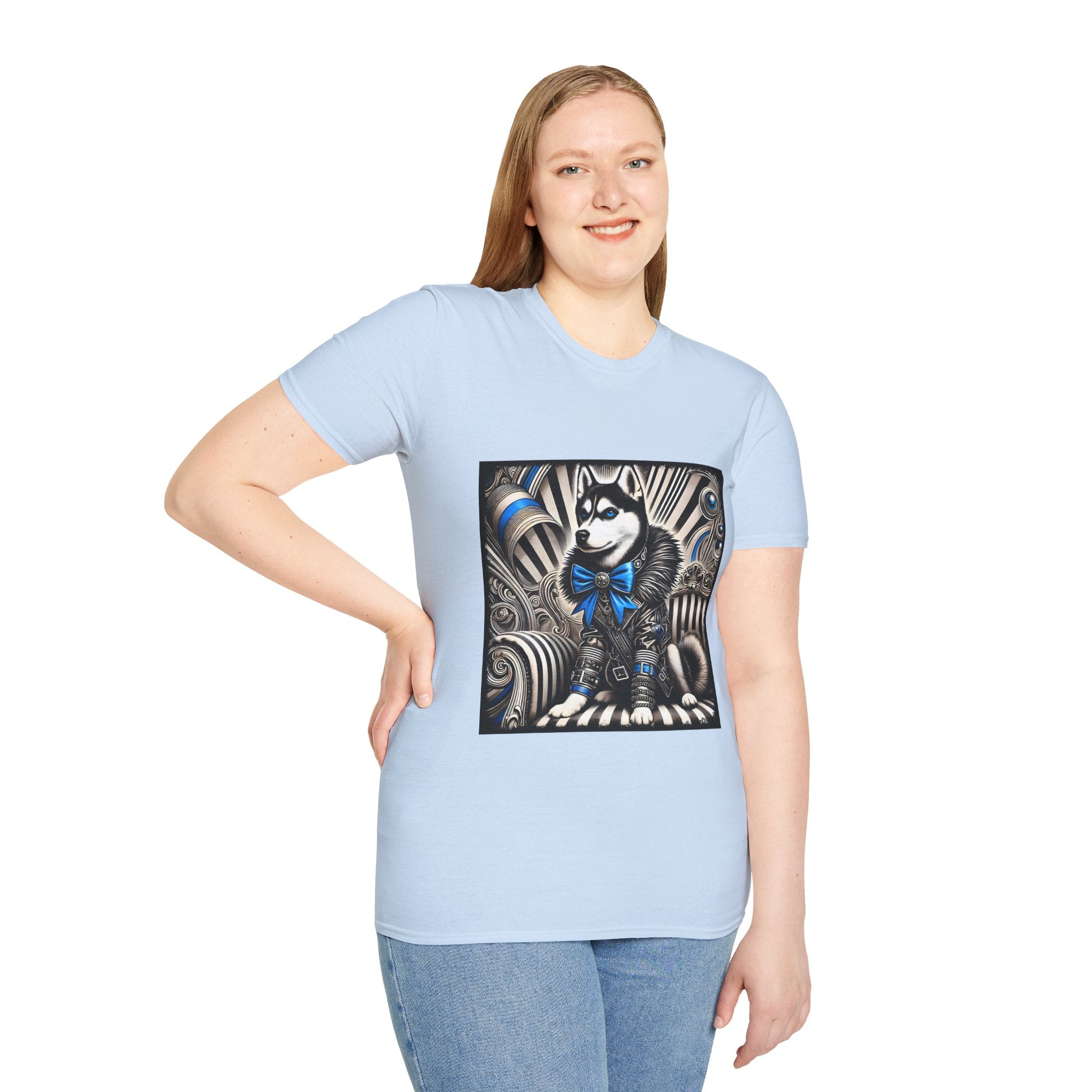 Siberian Husky B&W Blue Bow | Unisex Dog T-Shirt