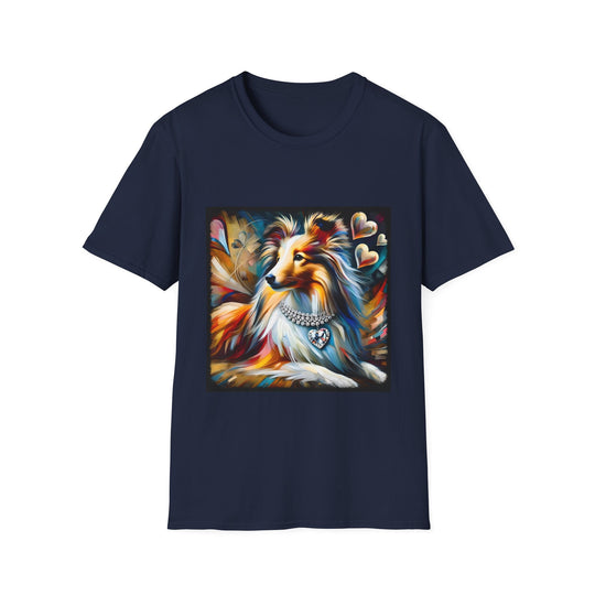 Shetland Sheepdog Diamond Heart Swirl design dog lover unisex t-shirt in navy