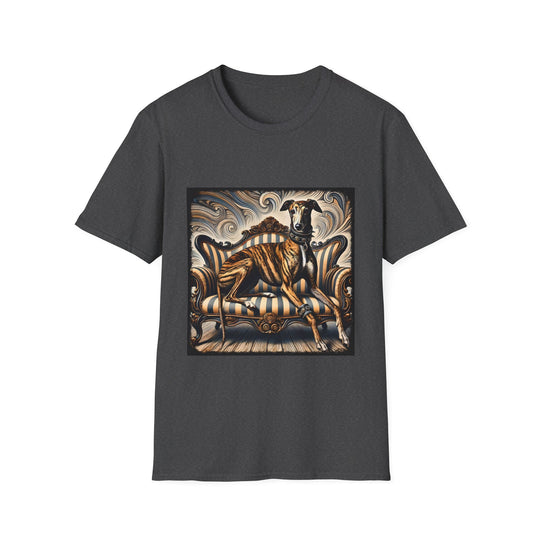 Greyhound Brindle Rocker design dog lover unisex t-shirt in dark heather
