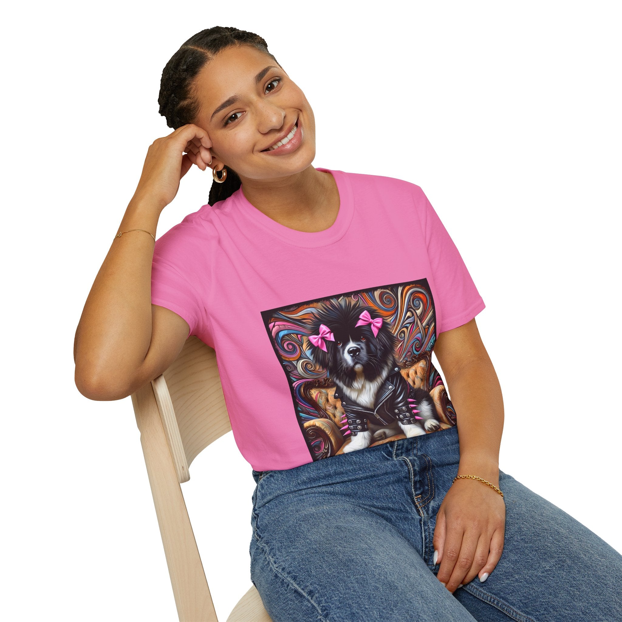 Newfoundland Pink Bow Vivid Rocker | Unisex Dog T-Shirt