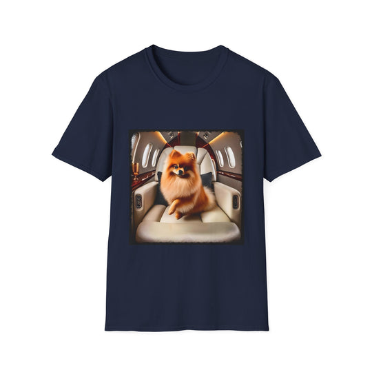 Pomeranian Jet Setter design dog lover unisex t-shirt in navy