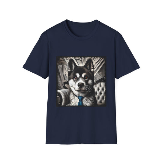 Akita B&W Bold Eyes design dog lover unisex t-shirt in navy