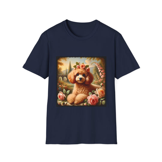 Poodle Pink Blossom design dog lover unisex t-shirt in navy