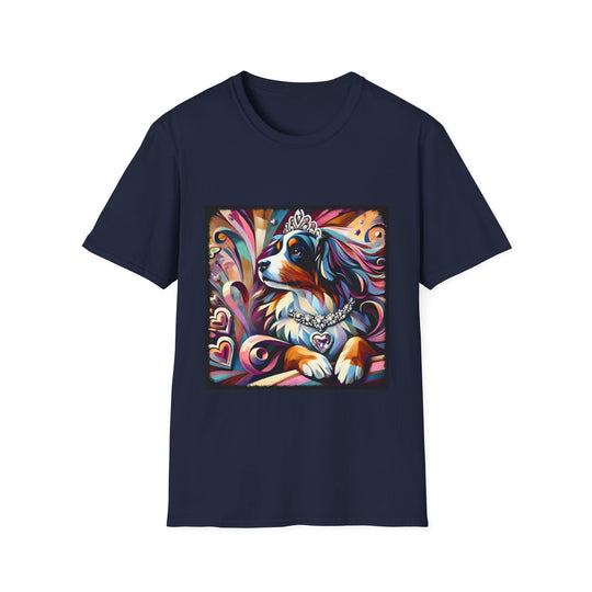 Bernese Mountain Dog Diamond Heart Swirl design dog lover unisex t-shirt in navy