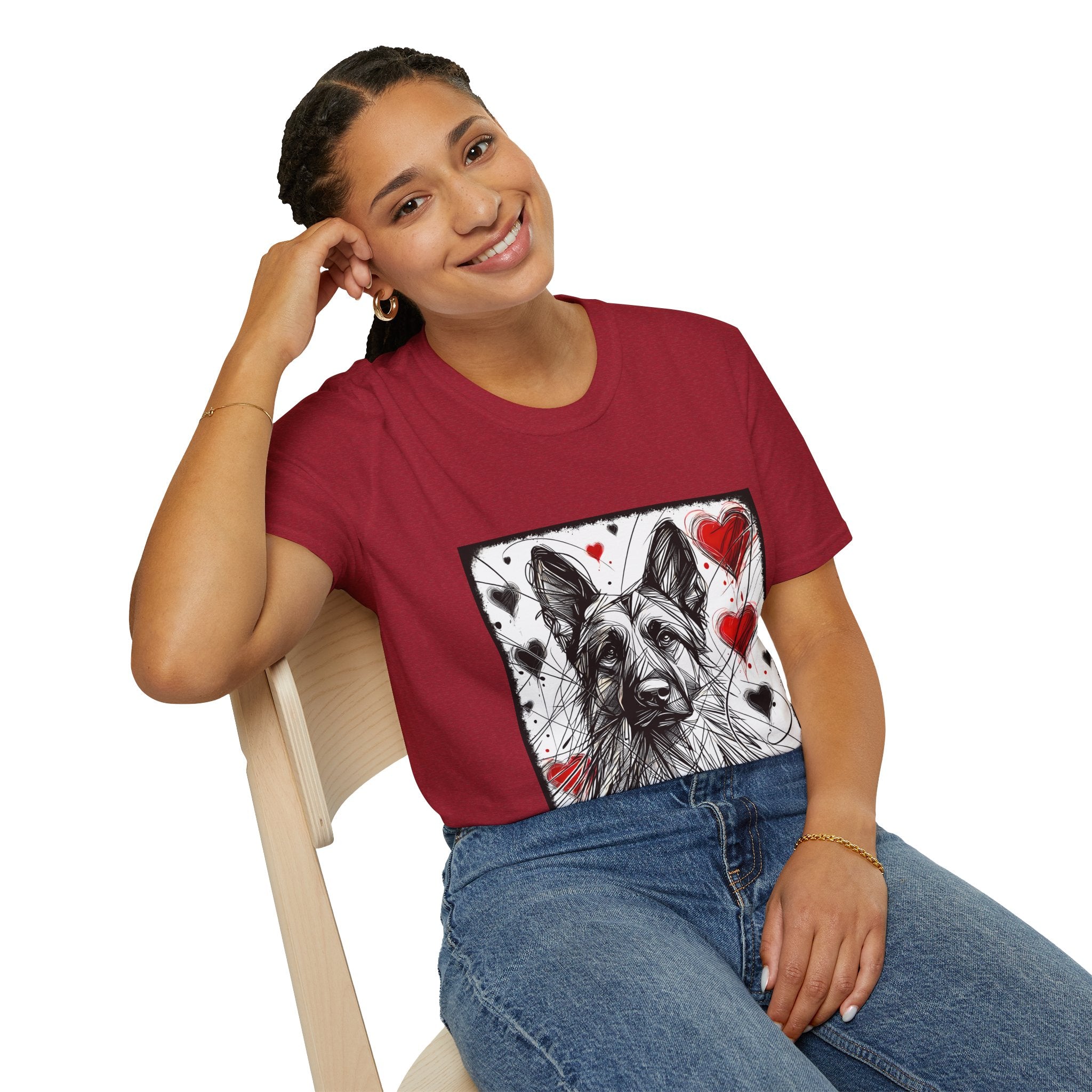 German Shepherd Big Heart Sketch | Unisex Dog T-Shirt