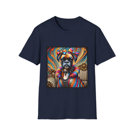 Boxer Rainbow Rocker design dog lover unisex t-shirt in navy