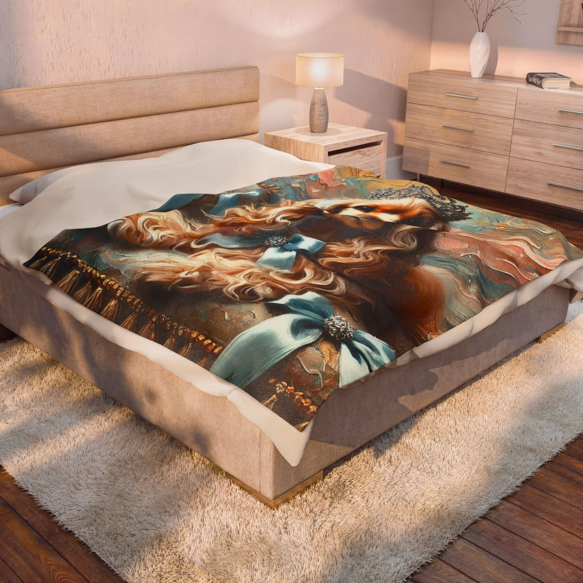 Cocker Spaniel velveteen plush blanket featuring the "Diamond Tiara Classic" design with elegant diamond tiara-inspired artwork for Cocker Spaniel lovers.
