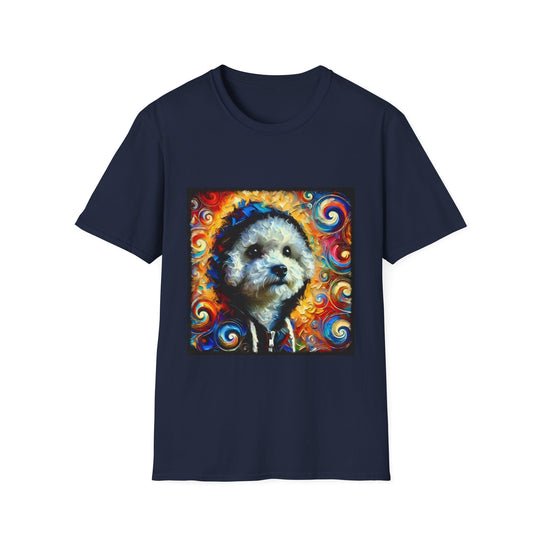 Bichon Frise Urban Swirl design dog lover unisex t-shirt in navy