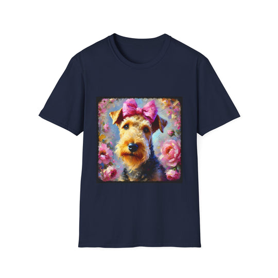 Airedale Terrier Pastel Rose Classic design dog lover unisex t-shirt in navy