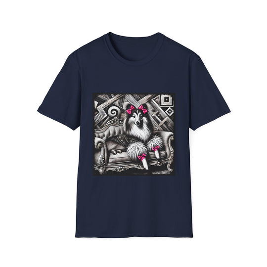 Shetland Sheepdog B&W Pink Bows design dog lover unisex t-shirt in navy