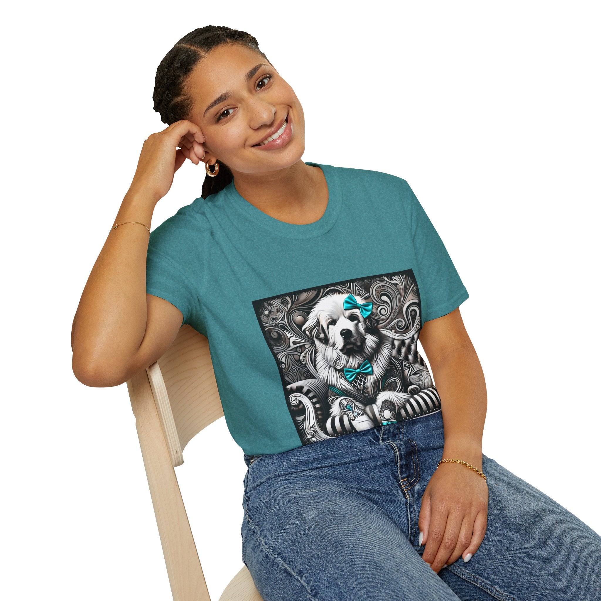 Great Pyrenees B&W Turquoise Bow | Unisex Dog T-Shirt