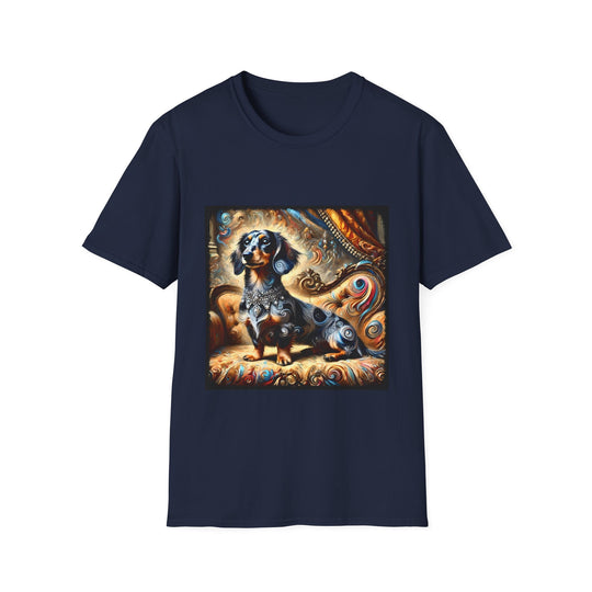 Dachshund Warm Diamond Swirl design dog lover unisex t-shirt in navy