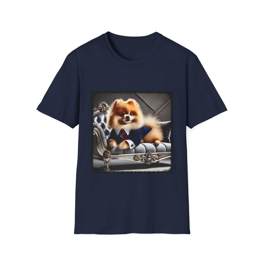 Pomeranian Mister Fetch design dog lover unisex t-shirt in navy