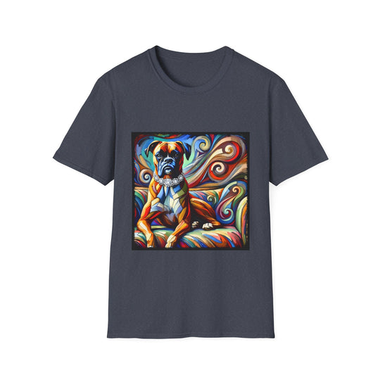 Boxer Diamond Swirl design dog lover unisex t-shirt in heather navy