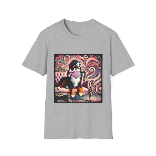 Bernese Mountain Dog Pink Swirl design dog lover unisex t-shirt in sport grey