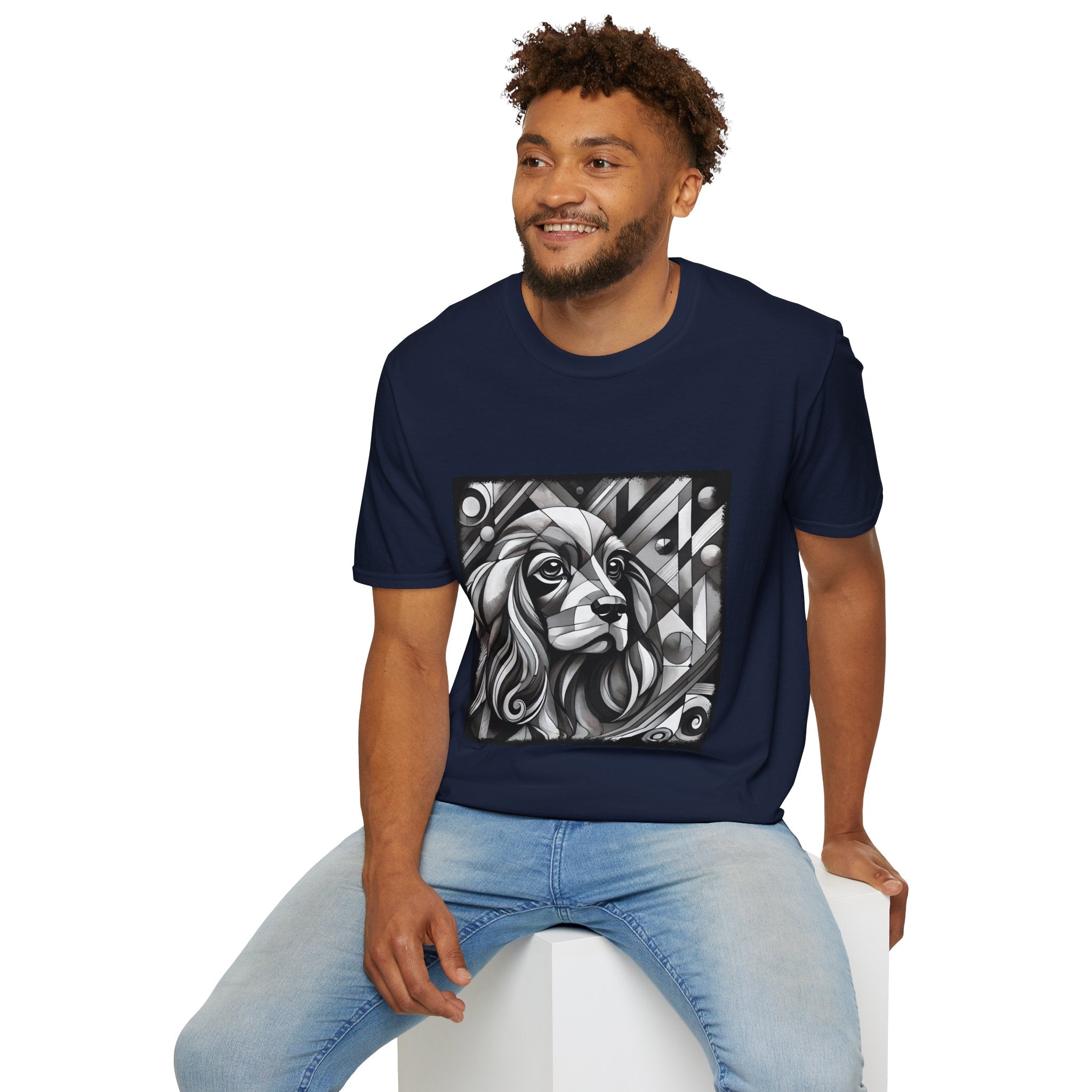 Cocker Spaniel B&W Bold Geometric | Unisex Dog T-Shirt