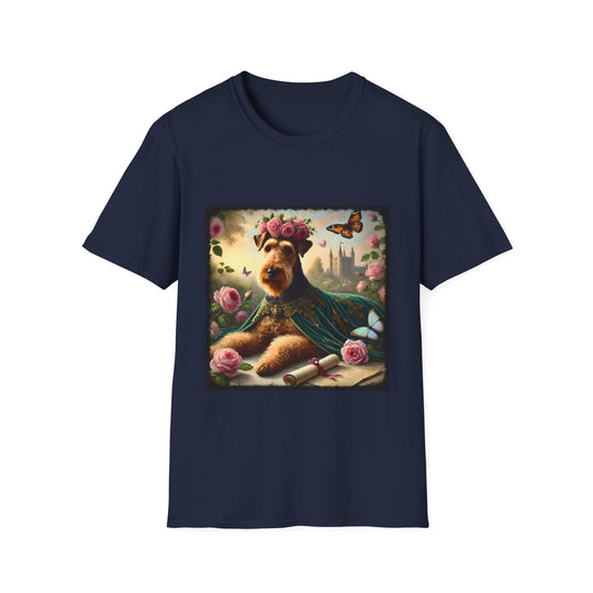 Airedale Terrier Velvet Rose design dog lover unisex t-shirt in navy
