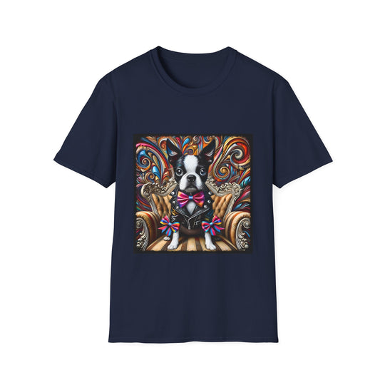 Boston Terrier Bold Rocker design dog lover unisex t-shirt in navy